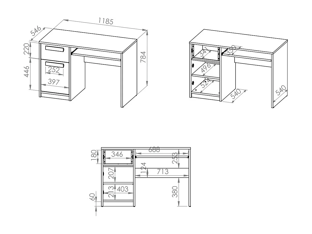 SCHREIBTISCH Drop Fjord Buche / weiß / grau 119 / 55 / 79cm