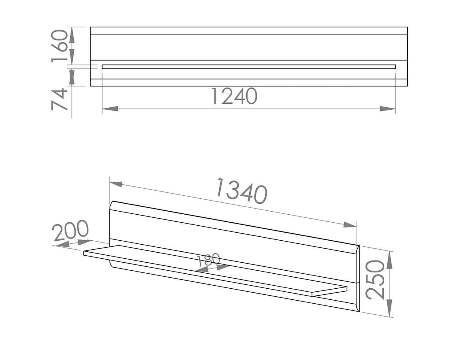WANDBOARD Adagio weiß Hochglanz / Eiche castello 134 / 24 / 25cm