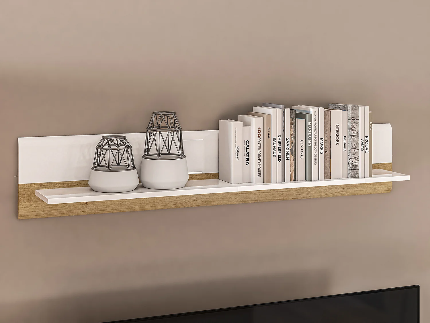 WANDBOARD Adagio weiß Hochglanz / Eiche castello 134 / 24 / 25cm