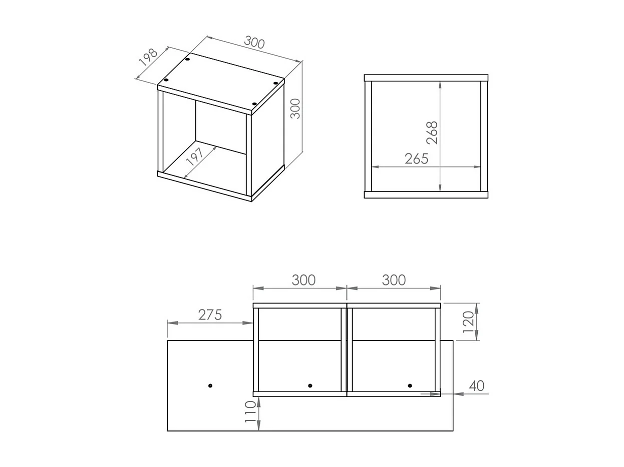 WANDREGAL Drop weiß / grau / Fjord Buche 92 / 22 / 42cm