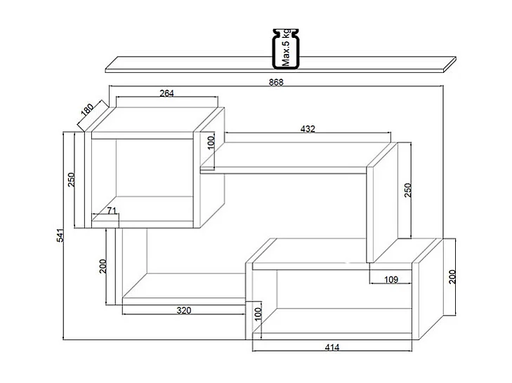WANDREGAL Trio Eiche Sonoma / weiß 87 / 18 / 54cm