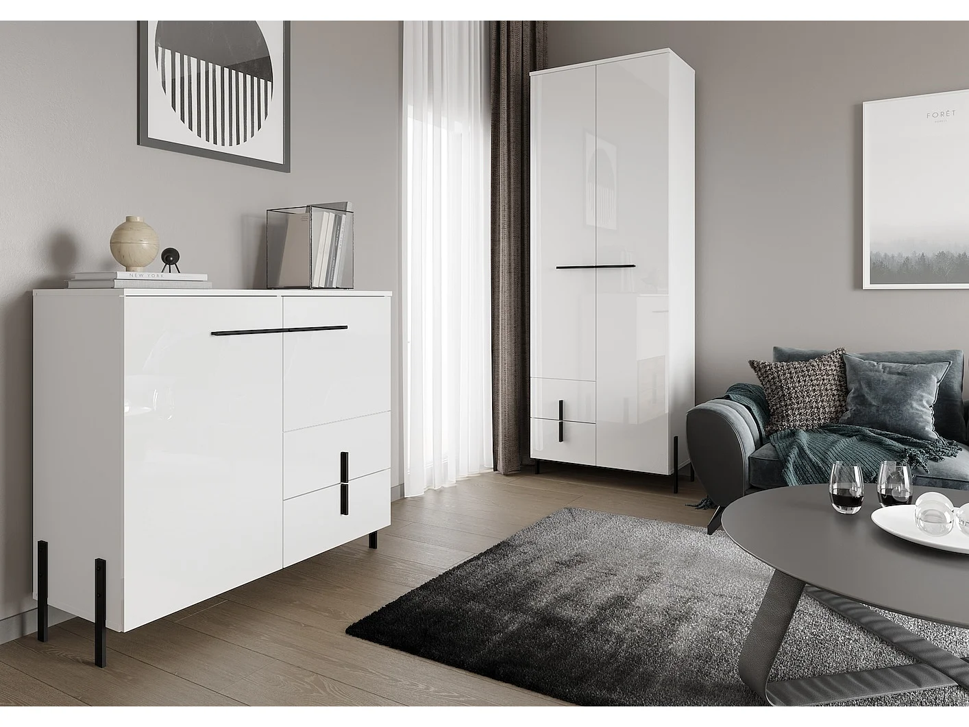 GARDEROBENSCHRANK Vigo weiß / weiß Hochglanz 70 / 40 / 200cm