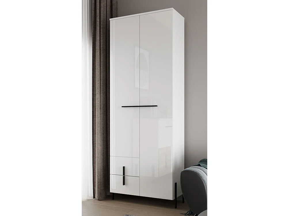 GARDEROBENSCHRANK Vigo weiß / weiß Hochglanz 70 / 40 / 200cm