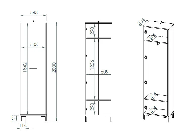 GARDEROBENSCHRANK Nevio Artisan Eiche 55 / 34 / 200cm