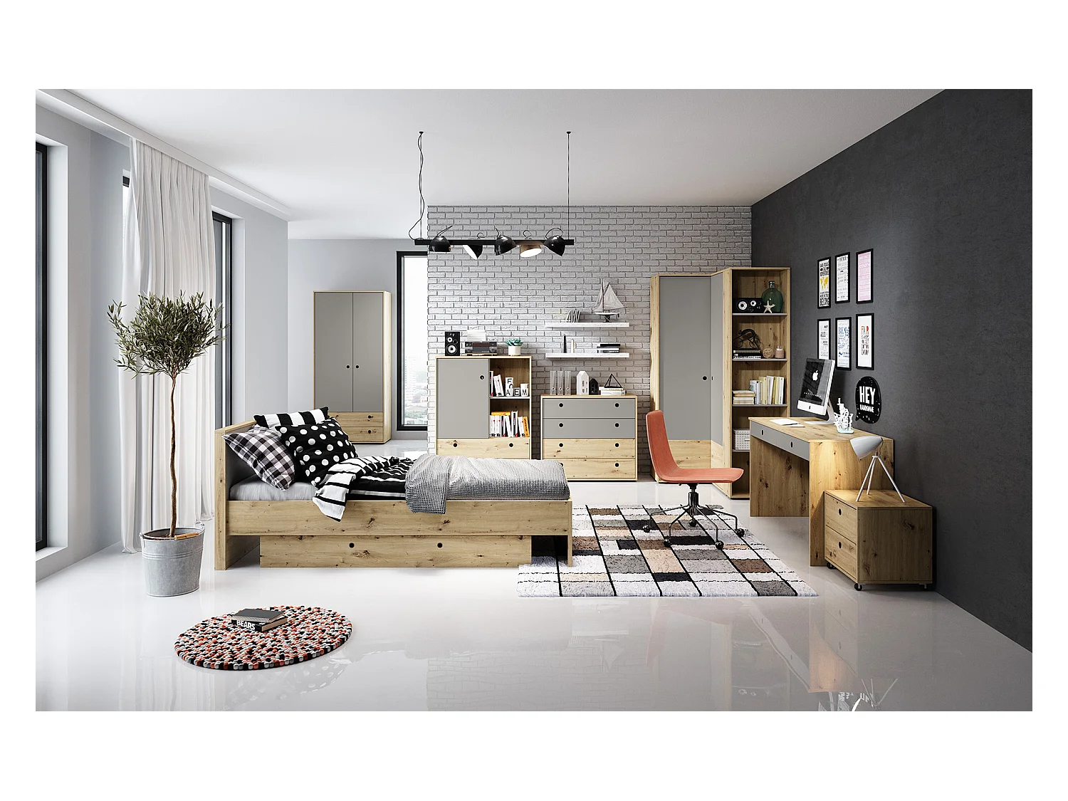 STAURAUMSCHRANK Kuki Bernstein Eiche / platingrau 50 / 40 / 193 cm