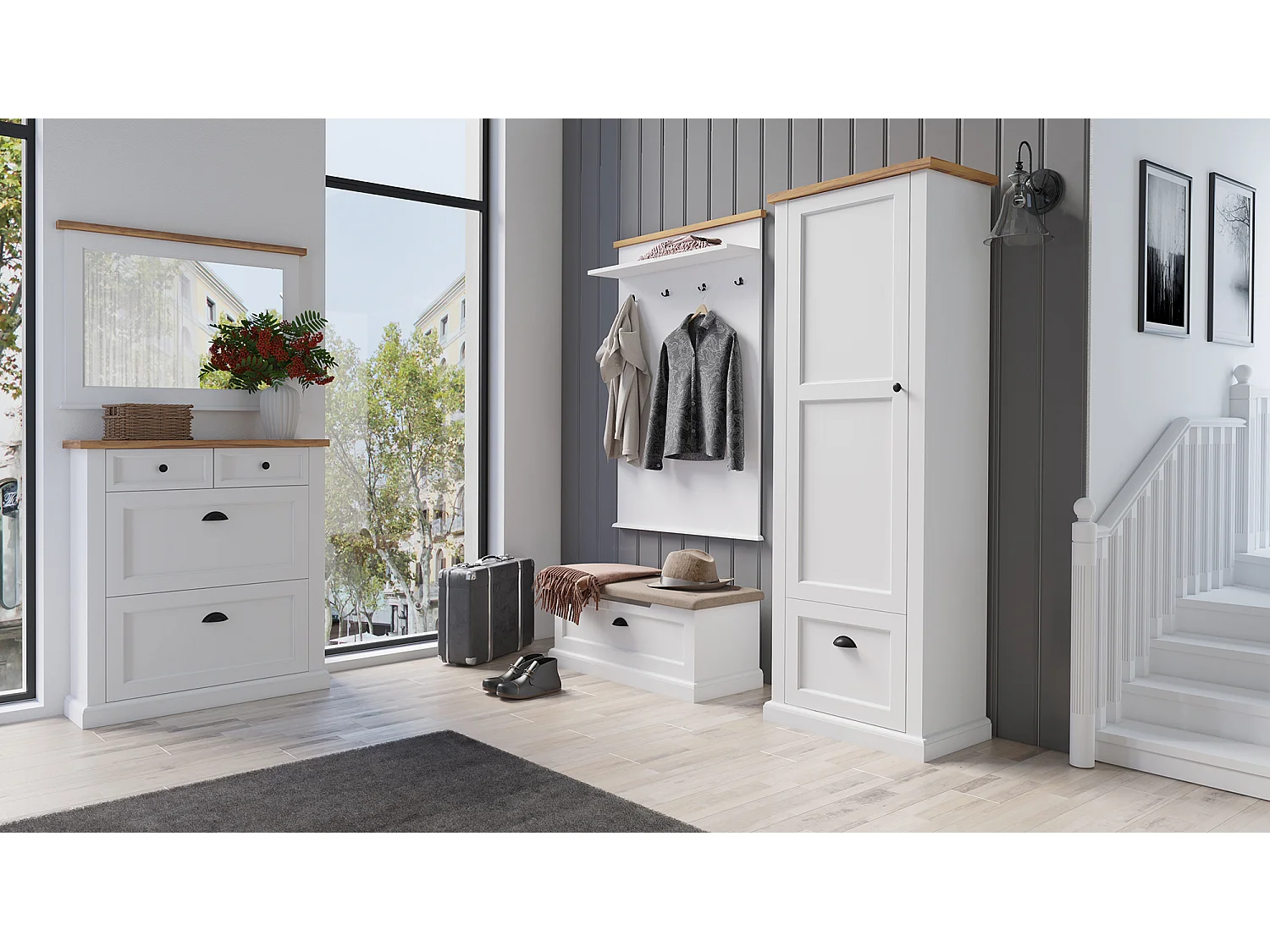 GARDEROBENSCHRANK Galineo 71,5 / 41,5 / 200cm weiß / Eiche Natur