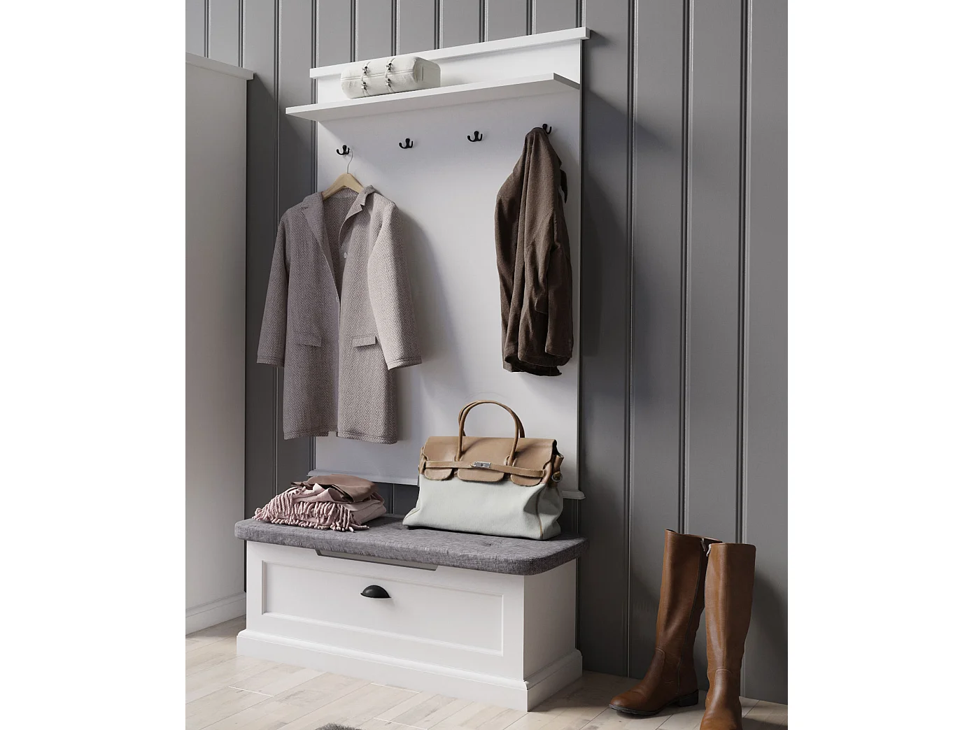 GARDEROBEN-SET Galineo weiß / grau 2-teilig