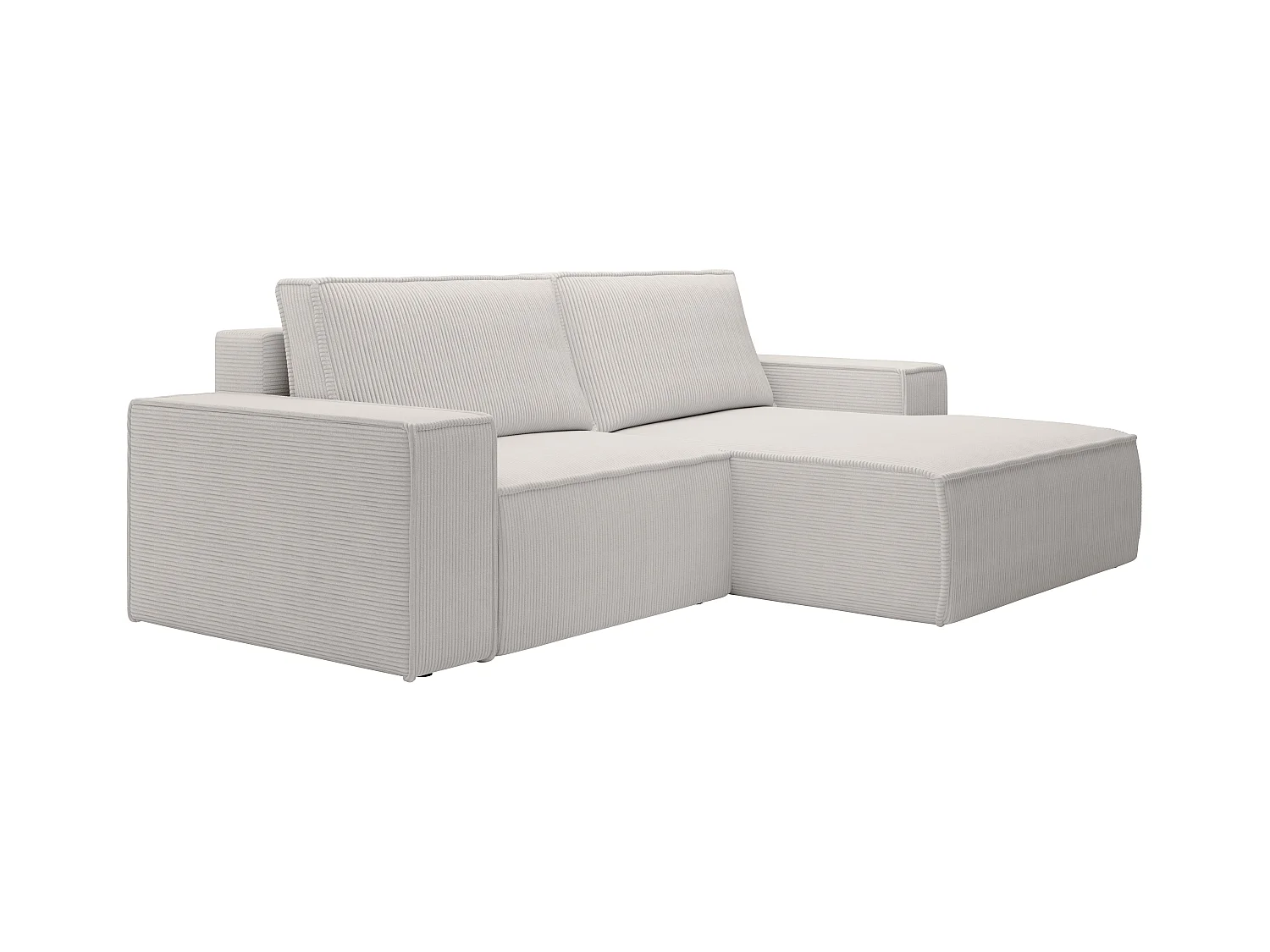 Petit canapé d'angle droit convertible en velours côtelé beige AMELIA