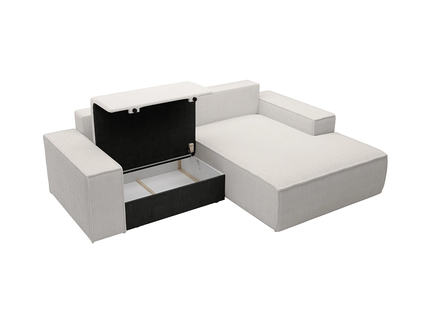 Liten høyrekonvertibel hjørnesofa i beige kordfløyel AMELIA