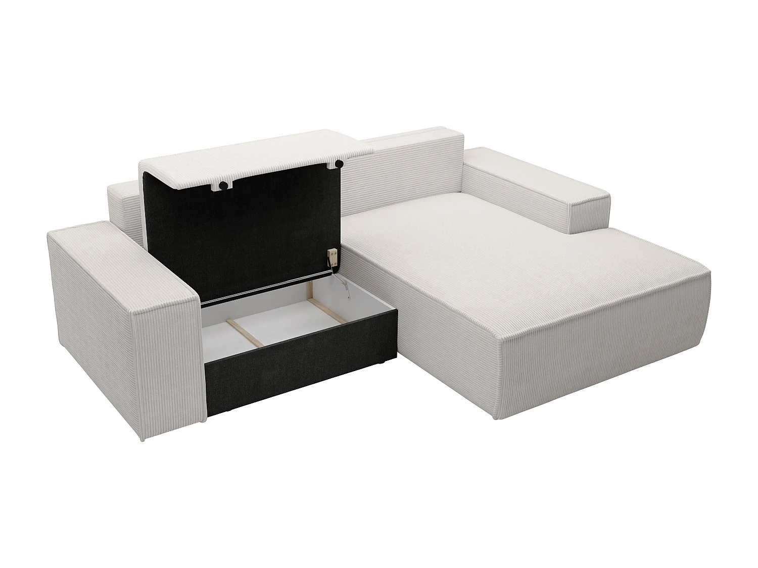 Petit canapé d'angle droit convertible en velours côtelé beige AMELIA