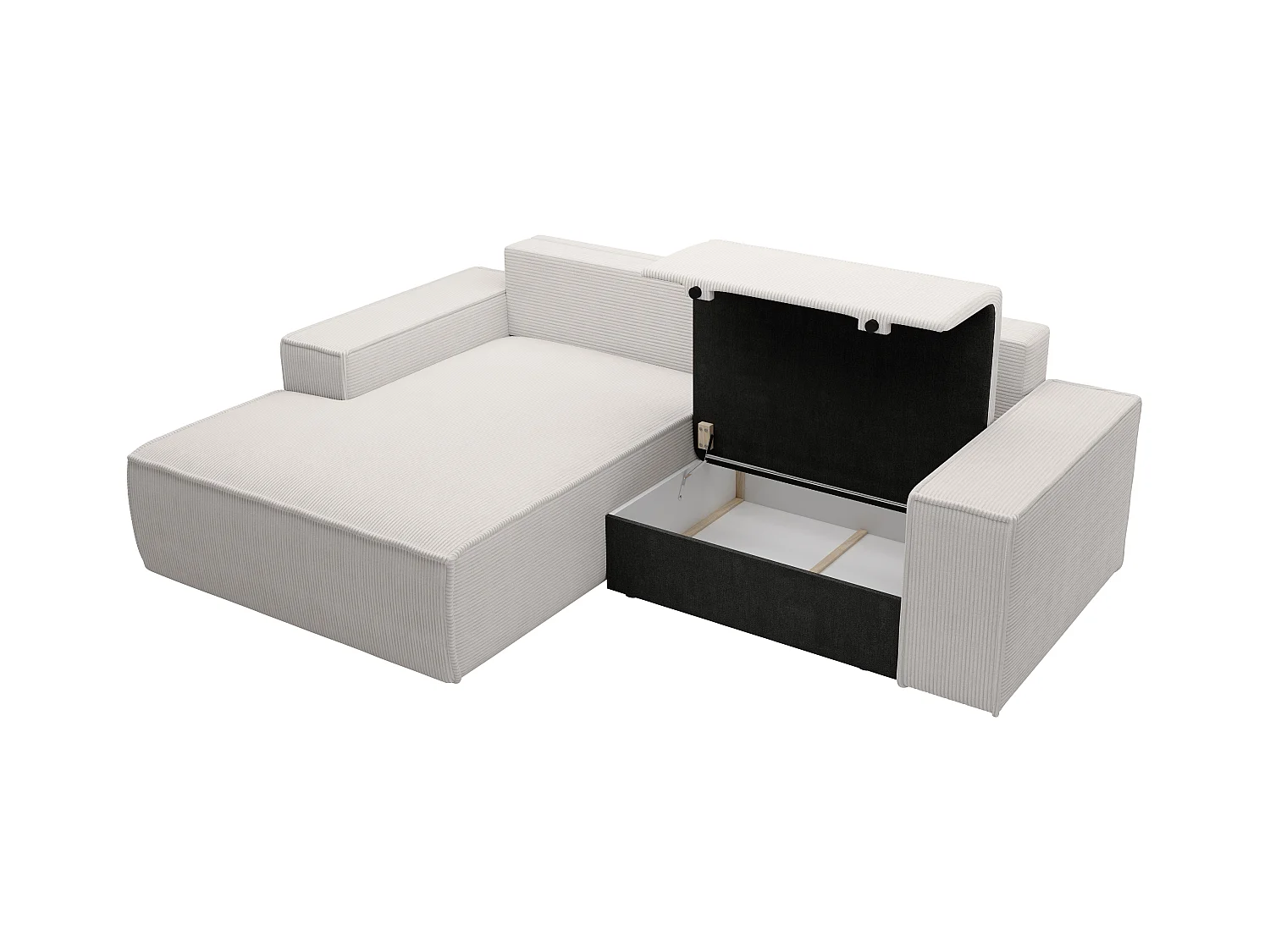 Petit canapé d'angle gauche convertible en velours côtelé beige AMELIA