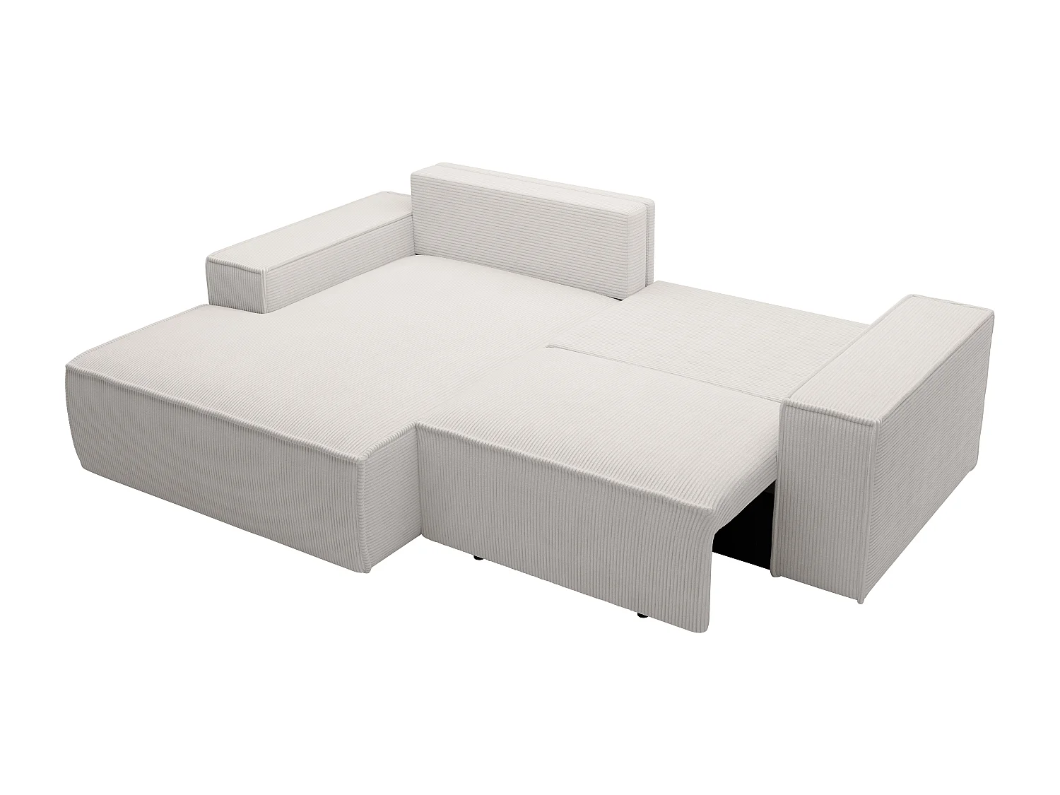 Lille hjørnesofa venstrevendt med sovefunktion i beige fløjl AMELIA