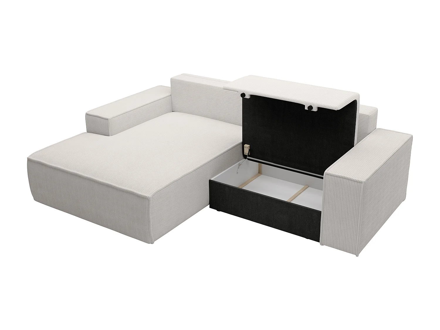 Lille hjørnesofa venstrevendt med sovefunktion i beige fløjl AMELIA