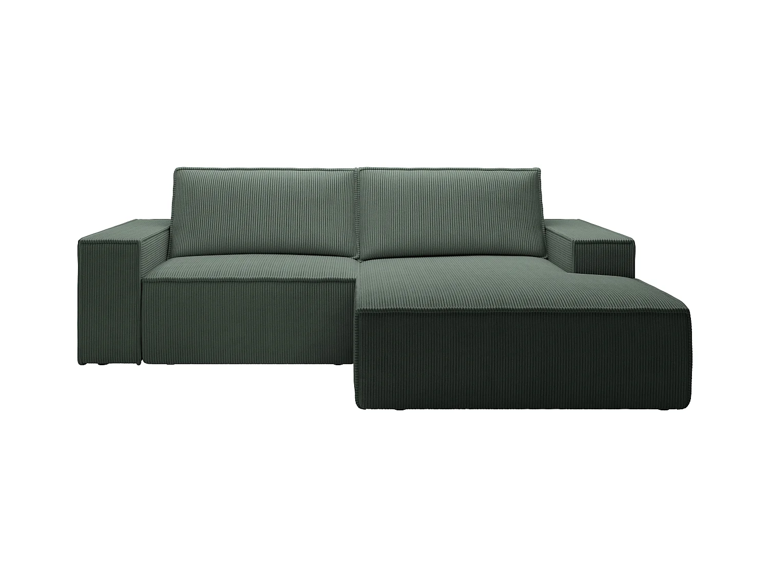 Petit canapé d'angle droit convertible en velours côtelé vert sapin AMELIA
