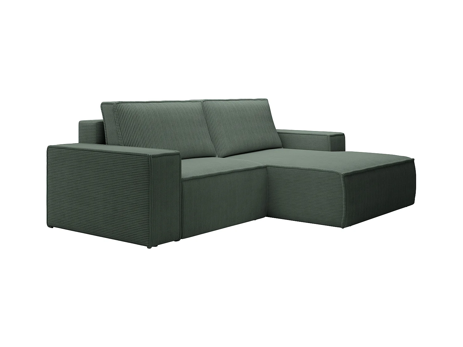 Petit canapé d'angle droit convertible en velours côtelé vert sapin AMELIA