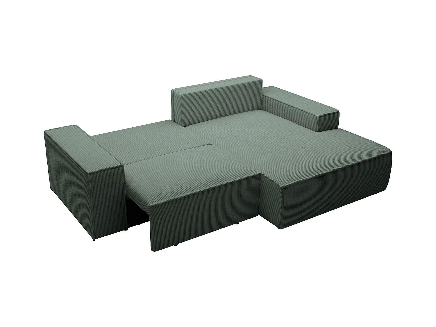 Petit canapé d'angle droit convertible en velours côtelé vert sapin AMELIA