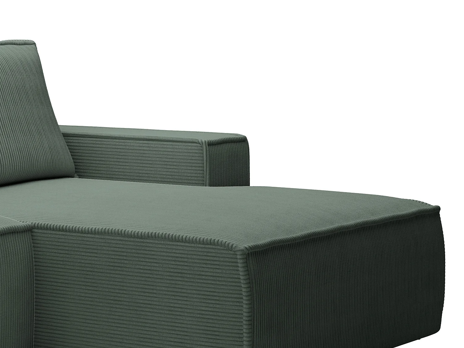 Liten fireplassers hjørnesofa med uttrekkseng i grønn kordfløyel AMELIA