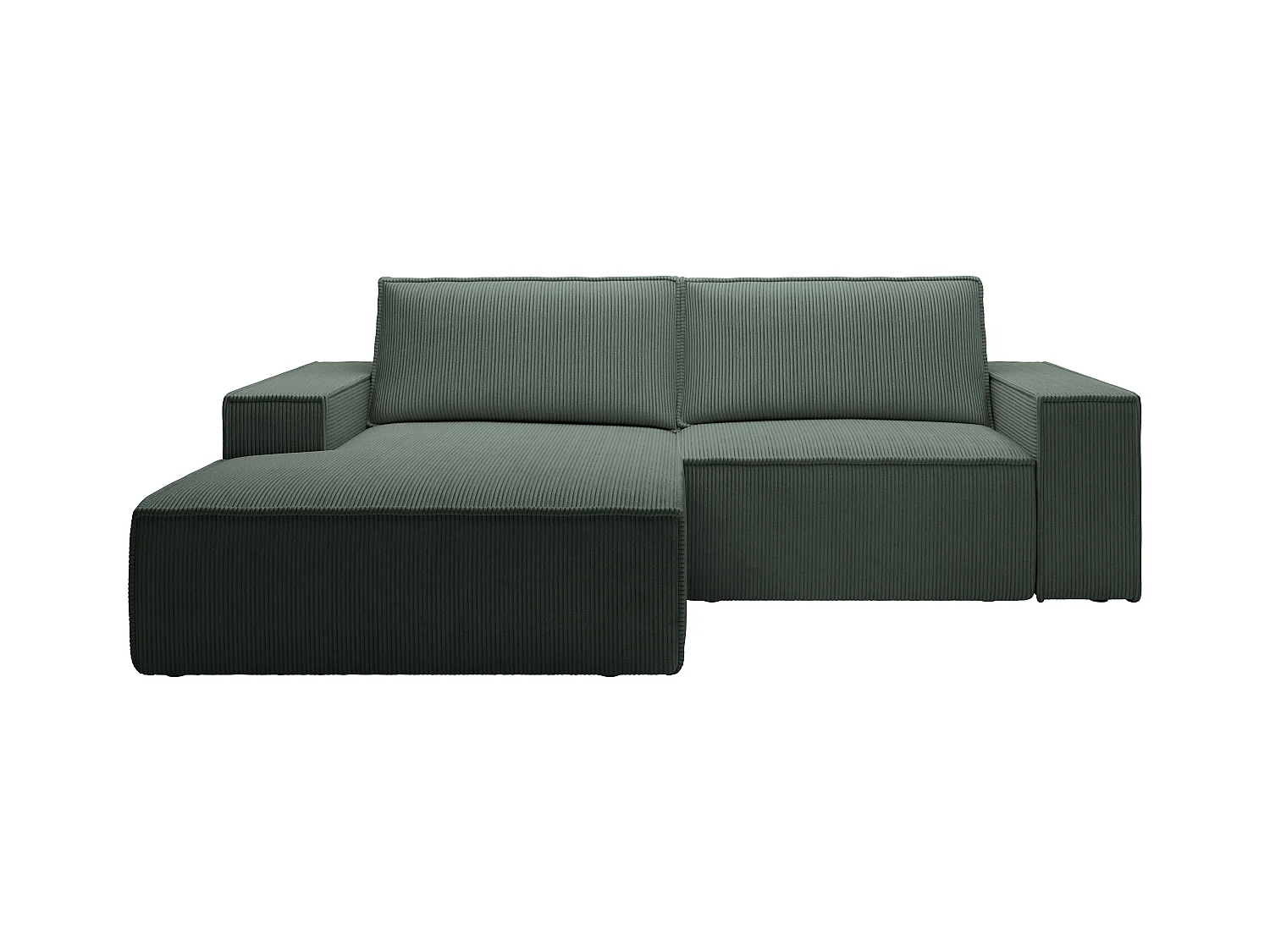 Petit canapé d'angle gauche convertible en velours côtelé vert sapin AMELIA