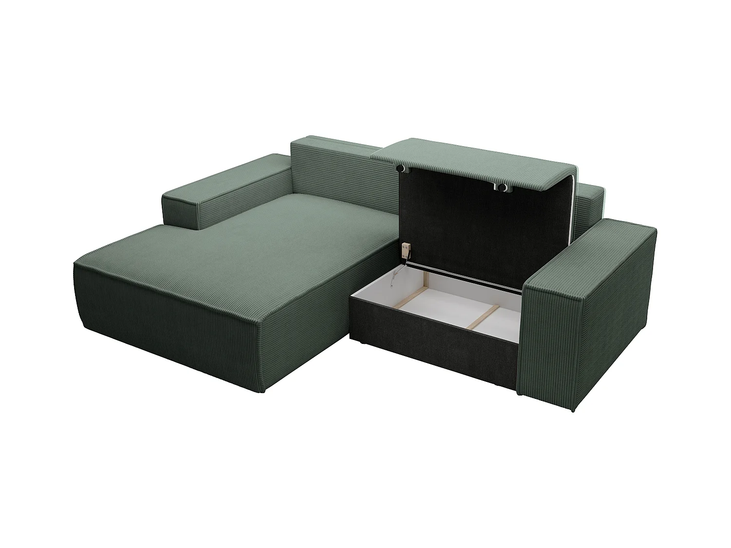 Petit canapé d'angle gauche convertible en velours côtelé vert sapin AMELIA