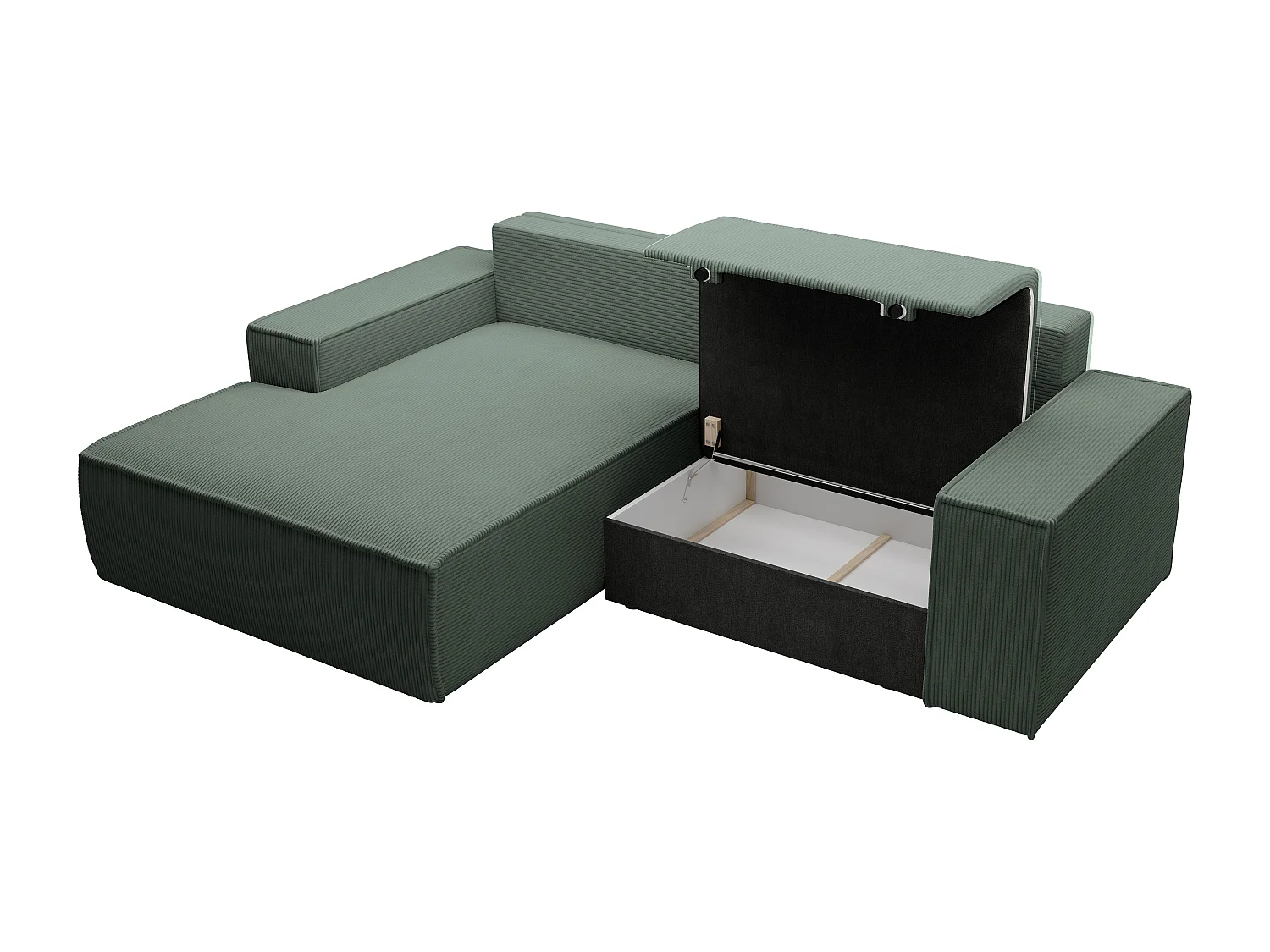 Petit canapé d'angle gauche convertible en velours côtelé vert sapin AMELIA