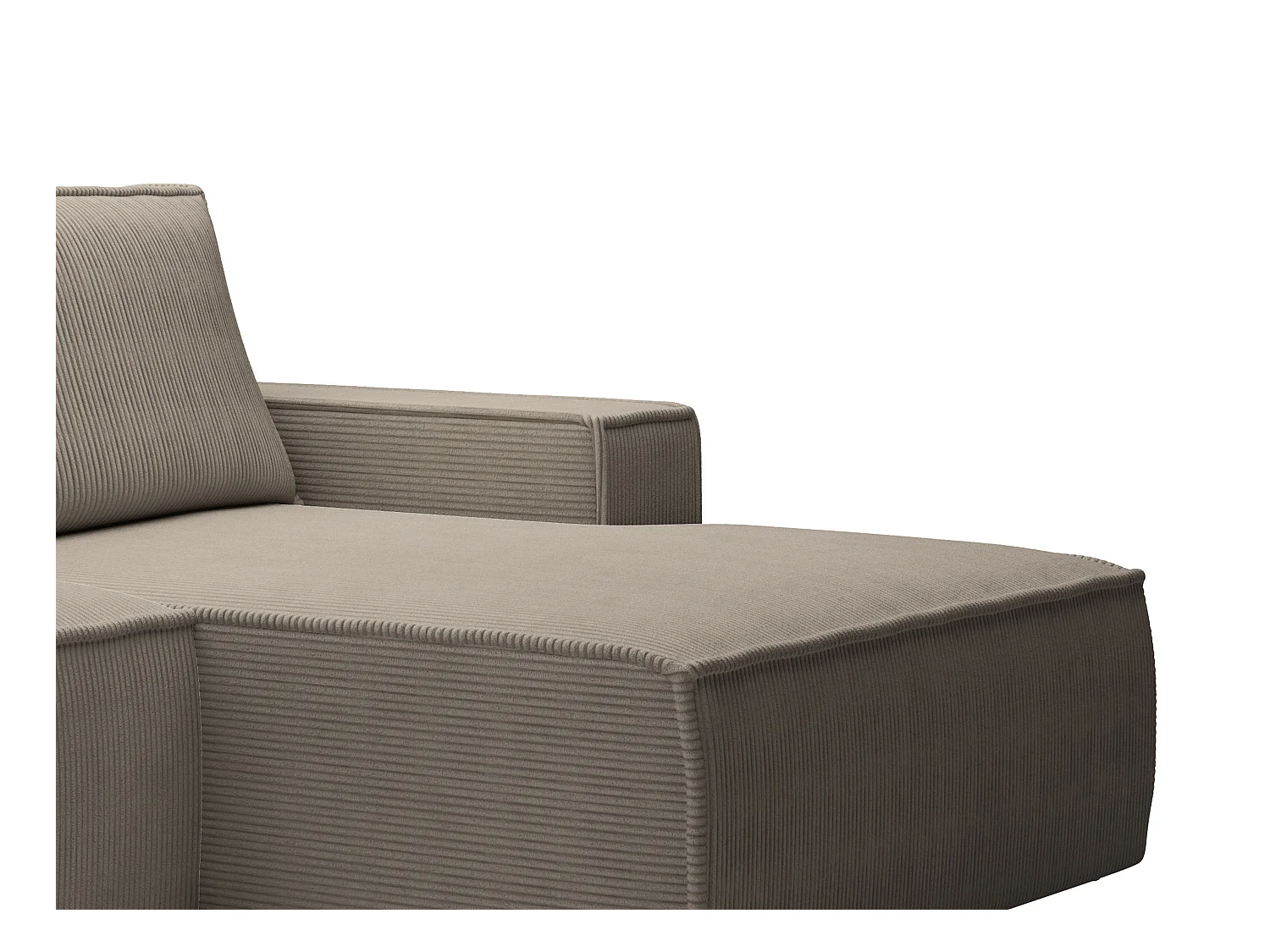 Petit canapé d'angle droit convertible en velours côtelé taupe AMELIA