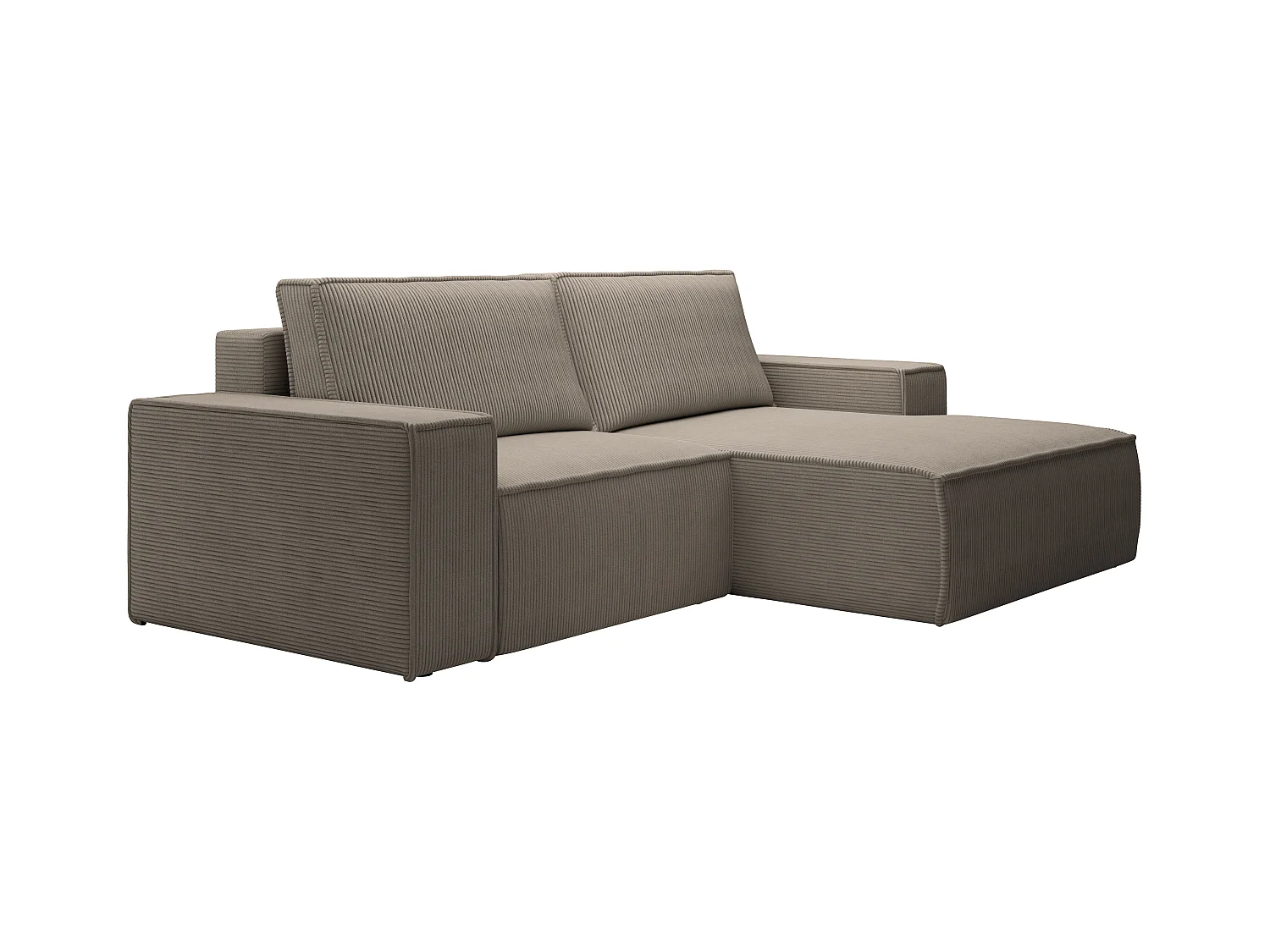 Petit canapé d'angle droit convertible en velours côtelé taupe AMELIA