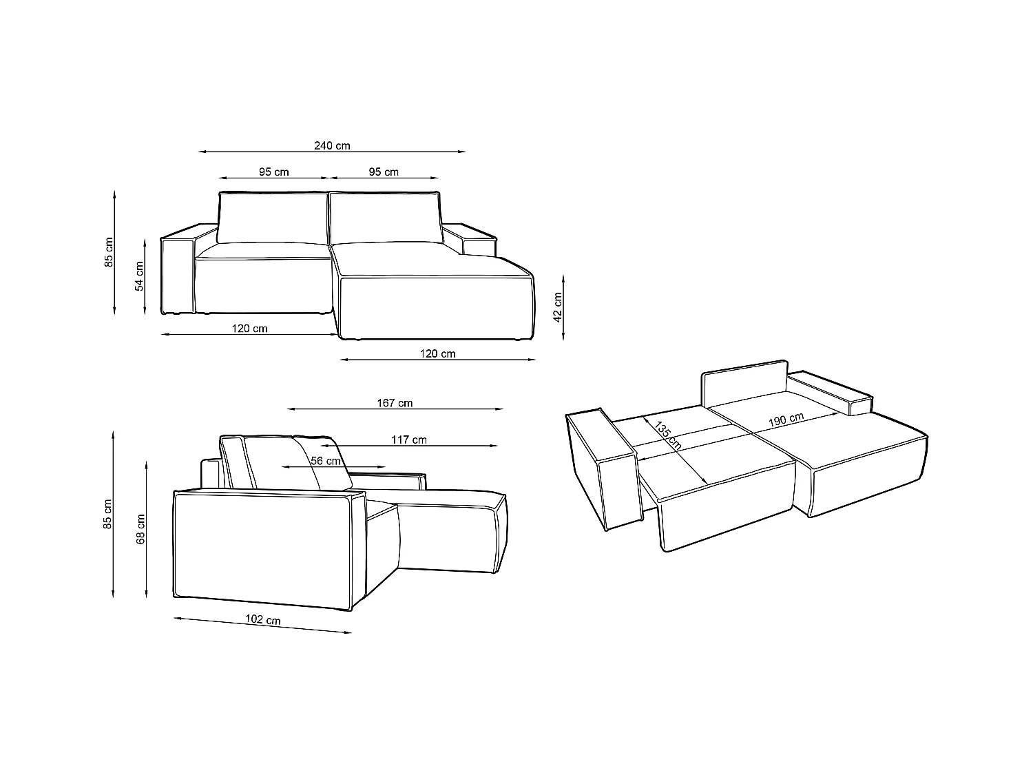 Pequeño sofá rinconera derecha de pana color topo AMELIA
