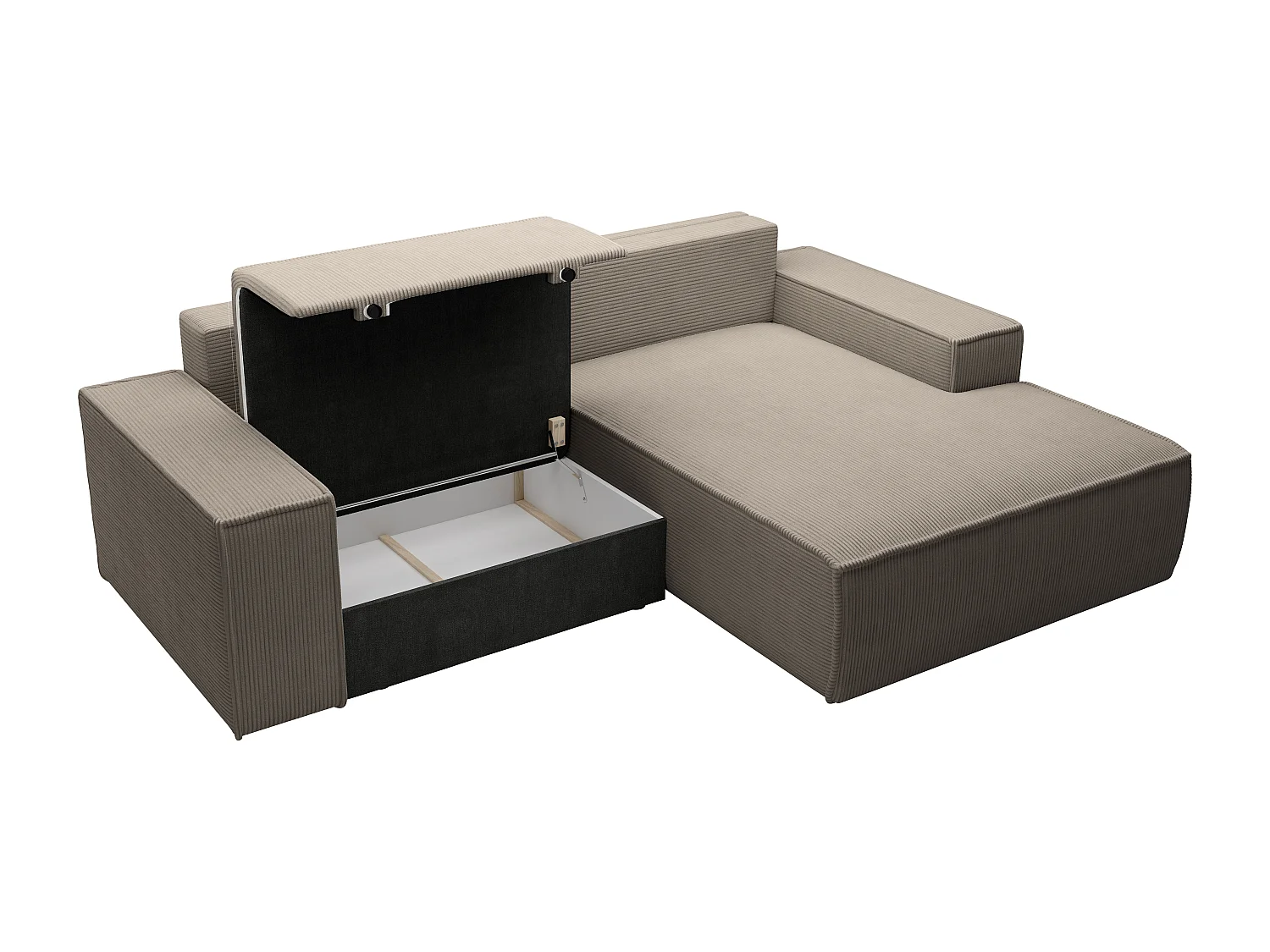 Liten høyreshjørne-sittegruppe av kordfløyel i taupe AMELIA