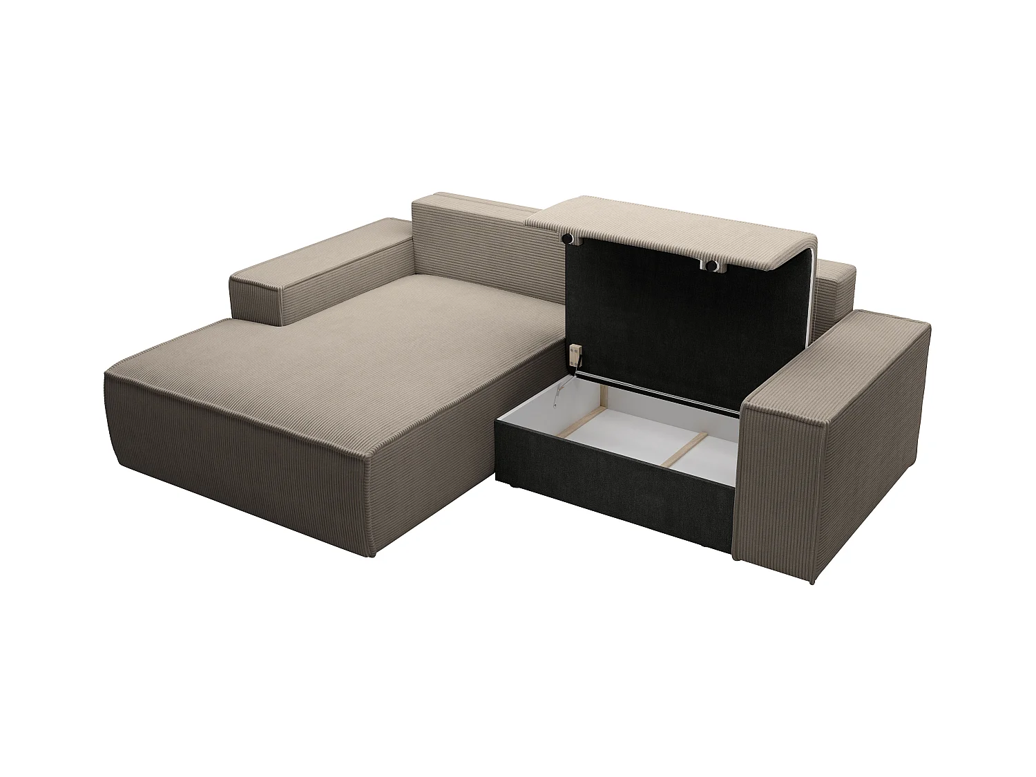 Pequeño sofá rinconera izquierda de pana color taupe AMELIA