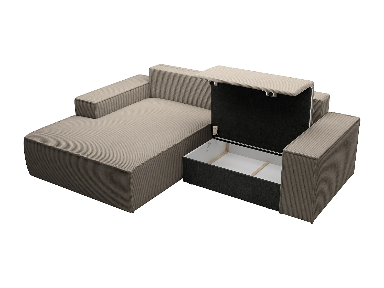 Liten venstre hjørnesofa konvertibel i stripet fløyel med taupe AMELIA