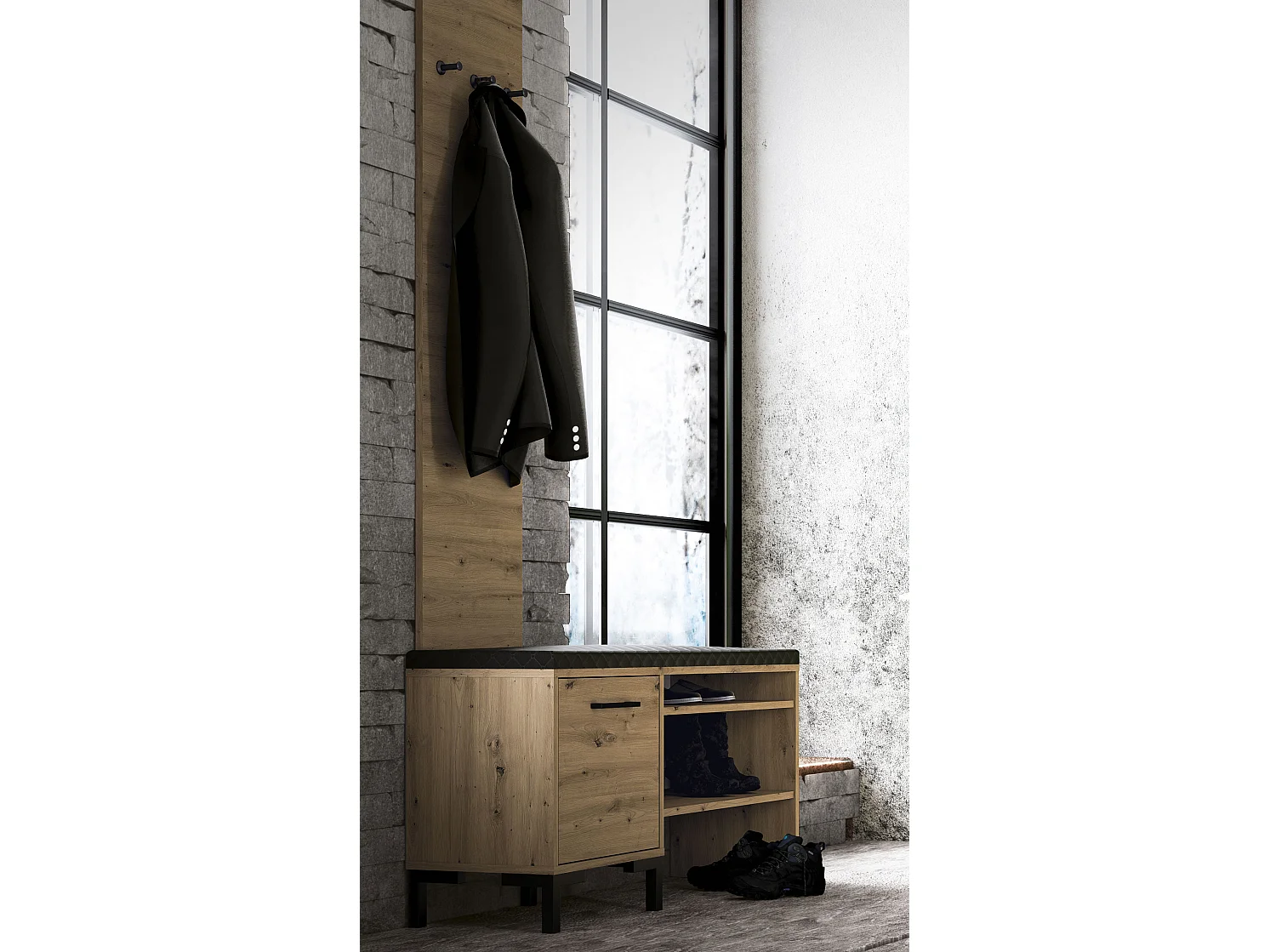 GARDEROBE Nevio Artisan Eiche / schwarz 2-teilig