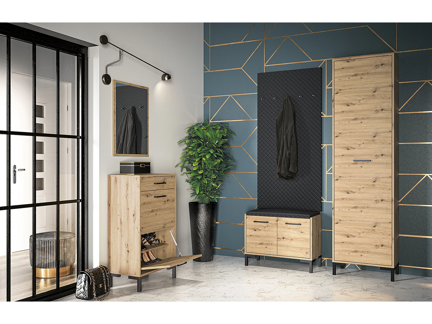 GARDEROBE Nevio Artisan Eiche / schwarz 2-teilig