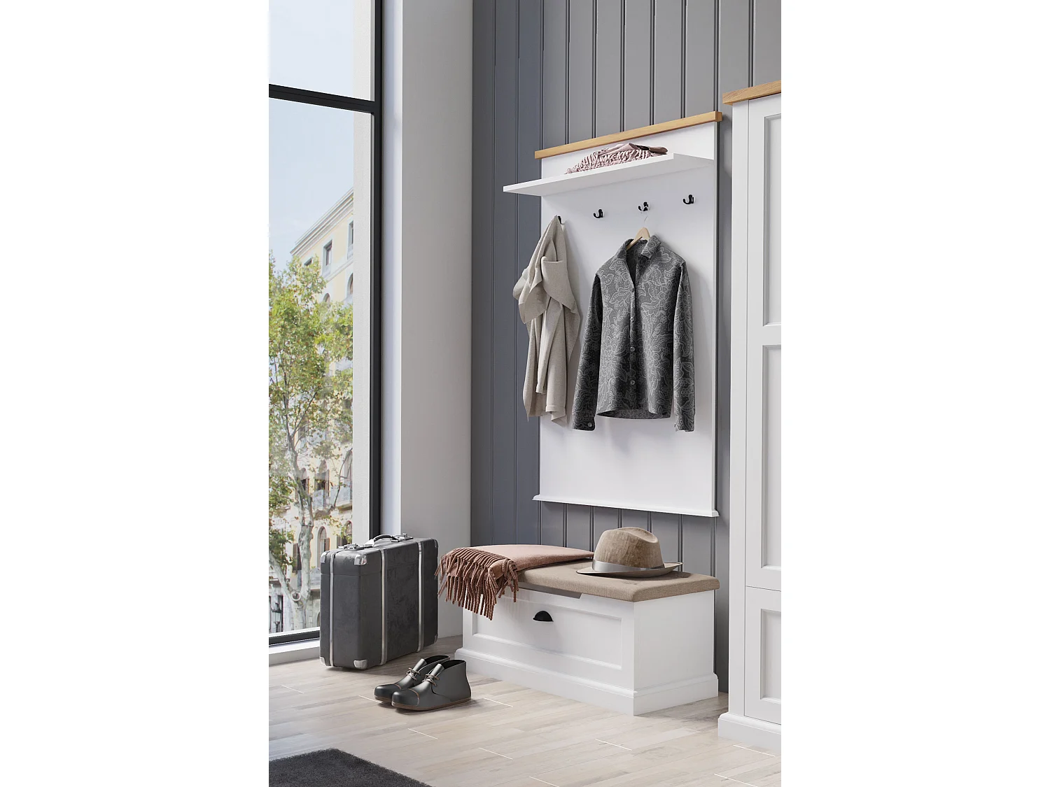 GARDEROBEN-SET Galineo weiß / Eiche Natur 3-teilig