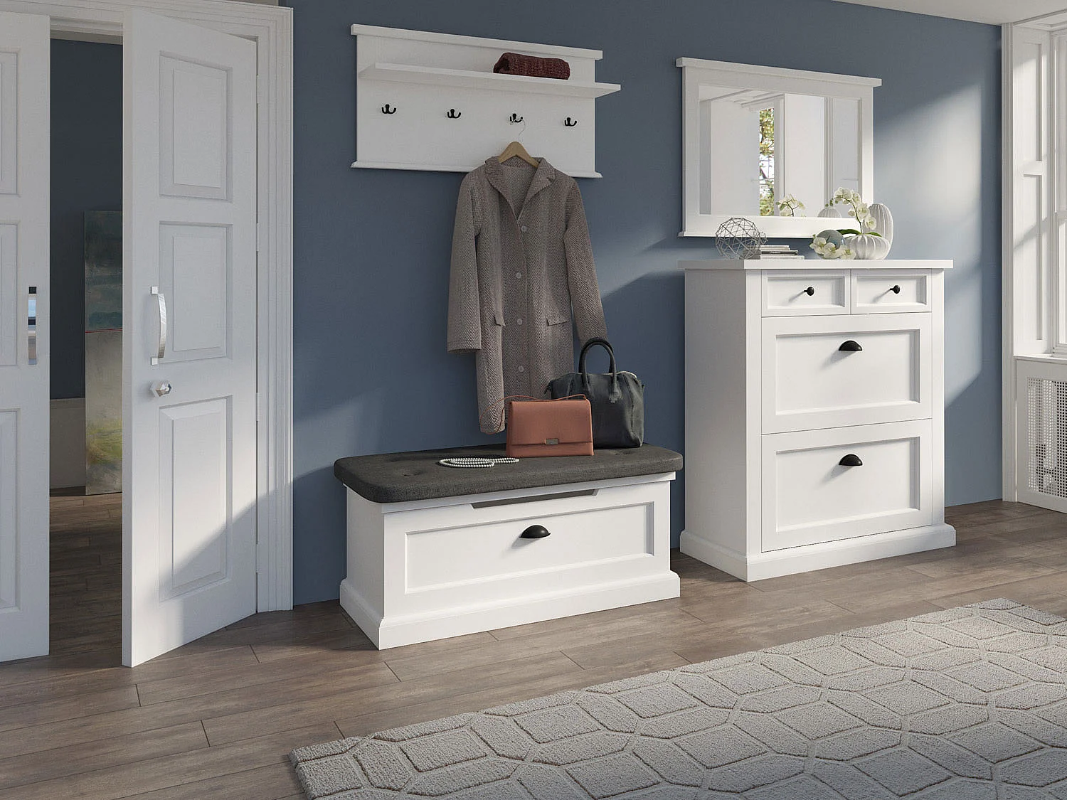 GARDEROEBN-SET Galineo weiß / grau 4-teilig