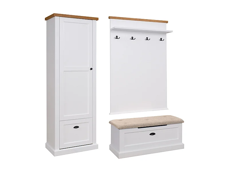GARDEROBEN-SET Galineo weiß / Eiche Natur 3-teilig