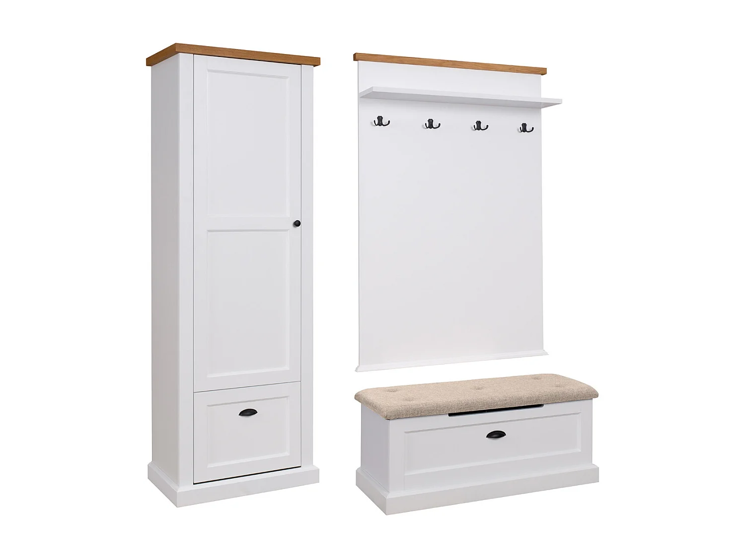 GARDEROBEN-SET Galineo weiß / Eiche Natur 3-teilig