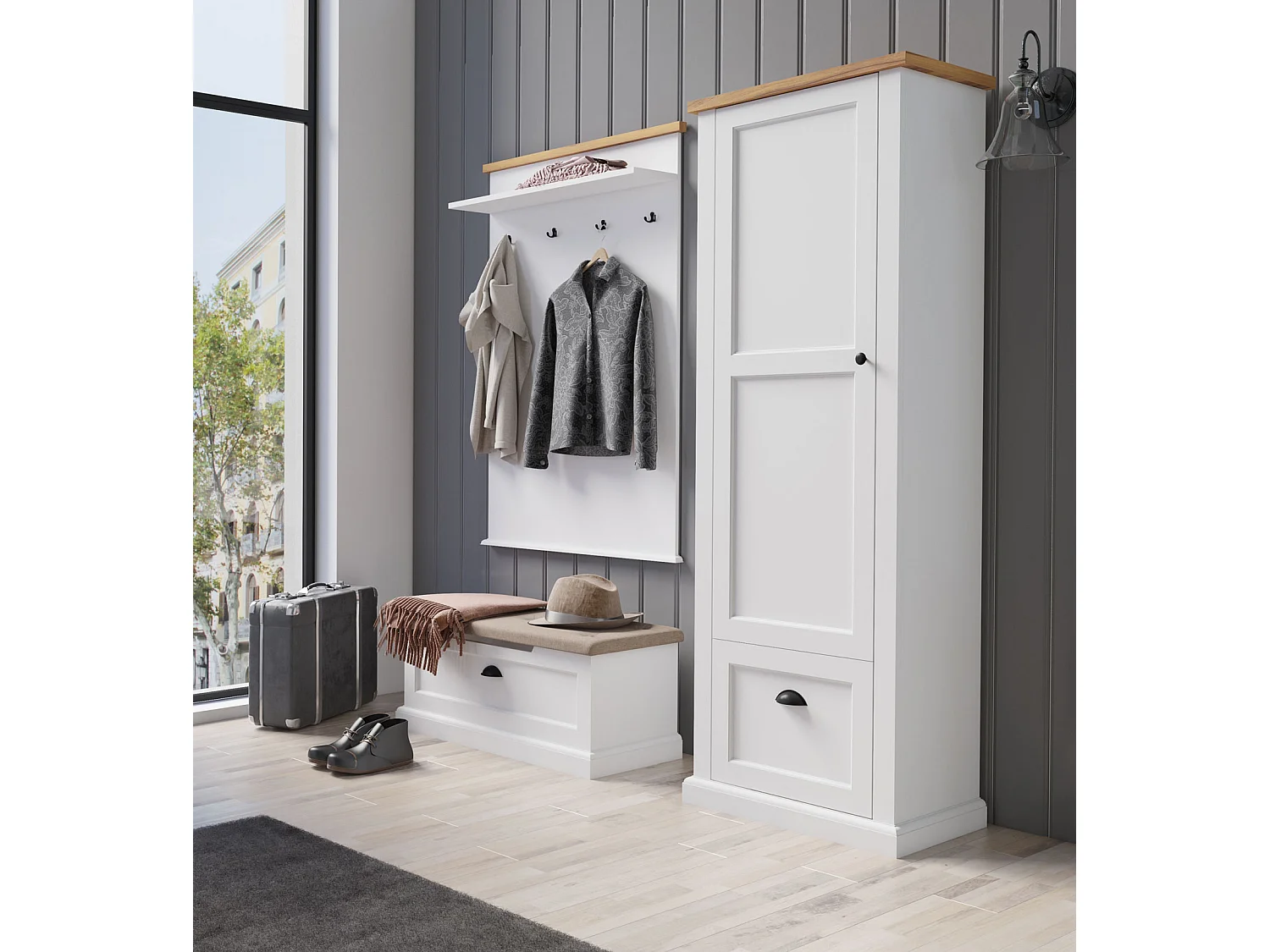 GARDEROBEN-SET Galineo weiß / Eiche Natur 3-teilig