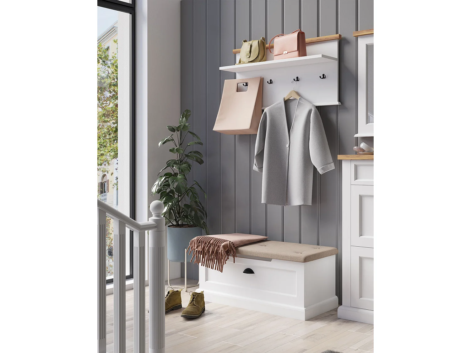 GARDEROBEN-Set Galineo weiß / Eiche Natur 2-teilig