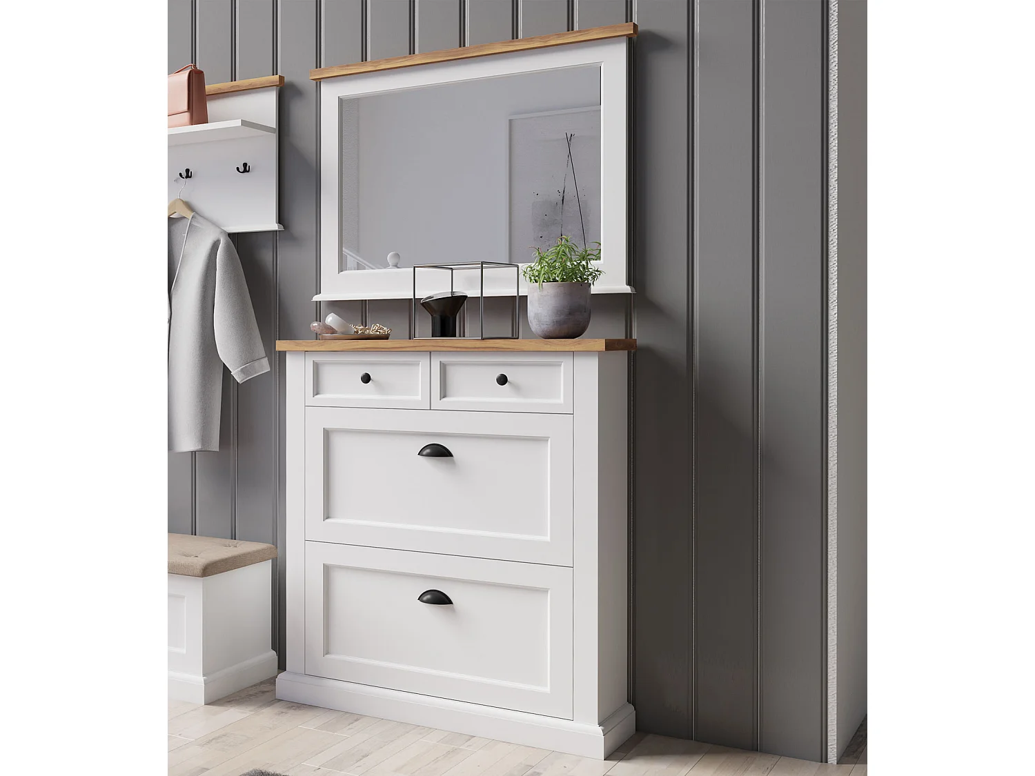 GARDEROBEN-SET Galineo weiß / Eiche Natur 2-teilig