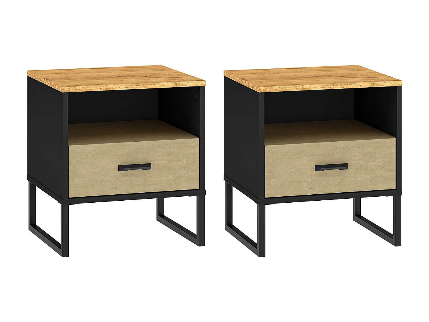 NACHTKONSOLE Colt schwarz / Craft Gold Eiche / Premium Steel 45 / 40 / 50cm (2er-Set)