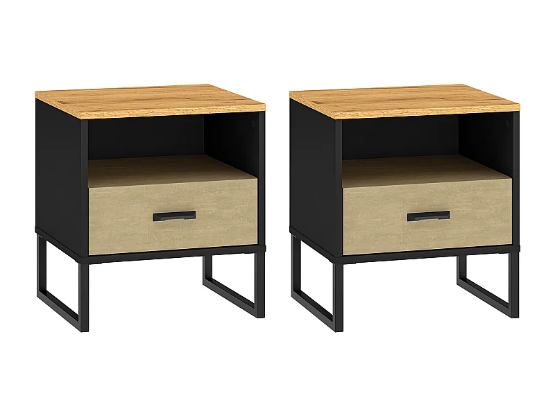 NACHTKONSOLE Colt schwarz / Craft Gold Eiche / Premium Steel 45 / 40 / 50cm (2er-Set)