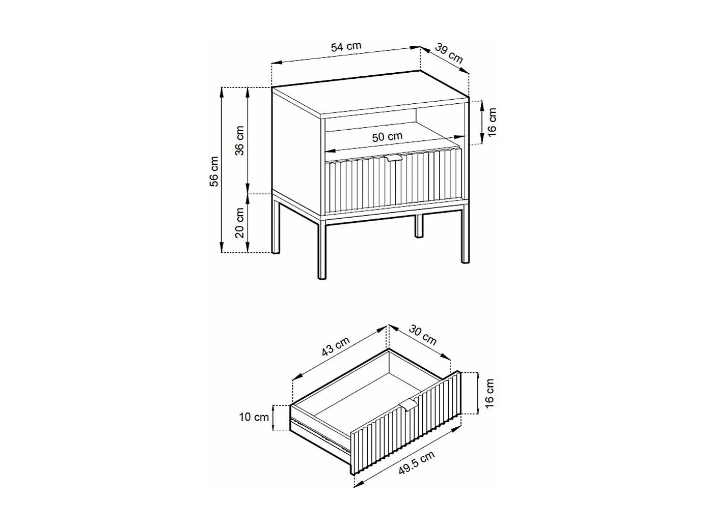 NACHTKONSOLE Nova Weiß / Schwarz 54 / 39 / 56cm