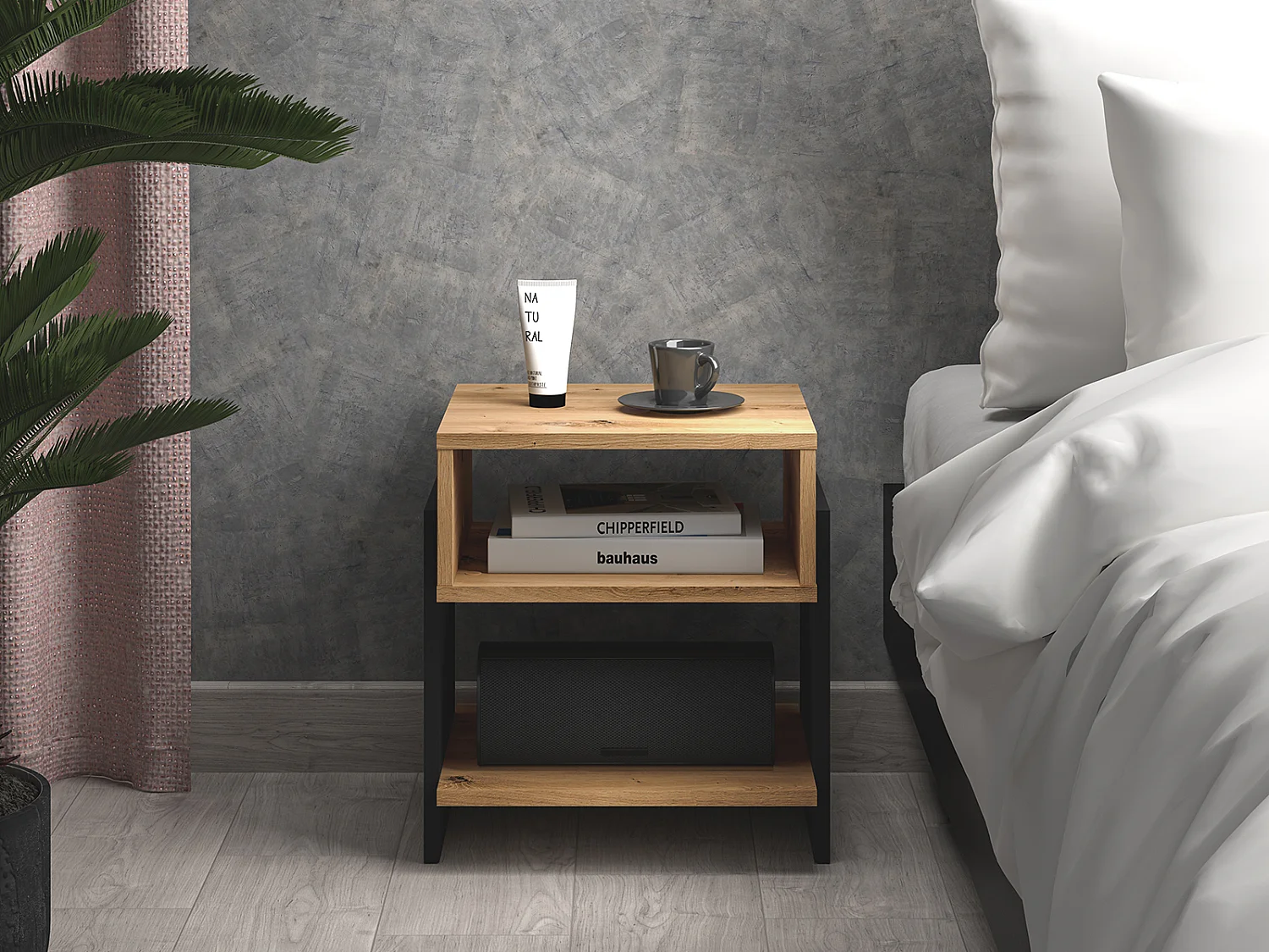 NACHTKONSOLE Tris Eiche Artisan / schwarz 42 / 35 / 46cm