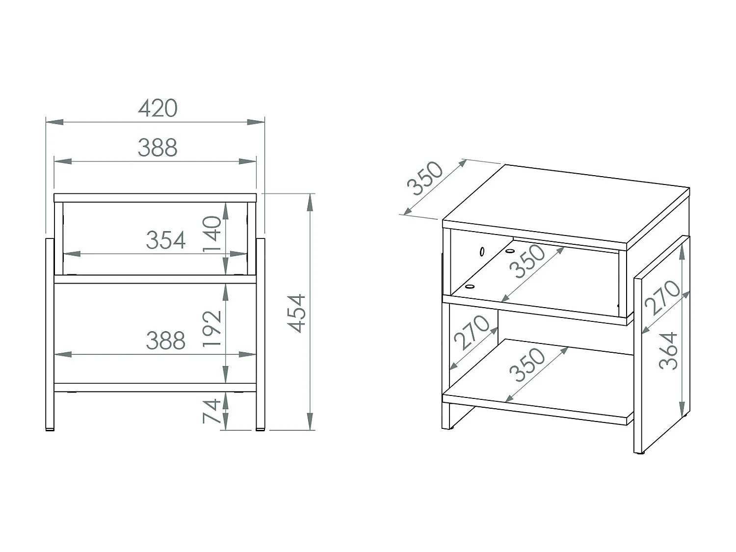 NACHTKONSOLE Tris Eiche Artisan / schwarz 42 / 35 / 46cm