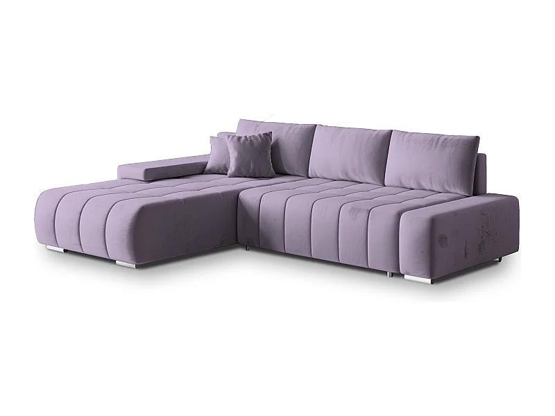 Canapé d'angle ALESE Parme en velours avec fonction de couchage