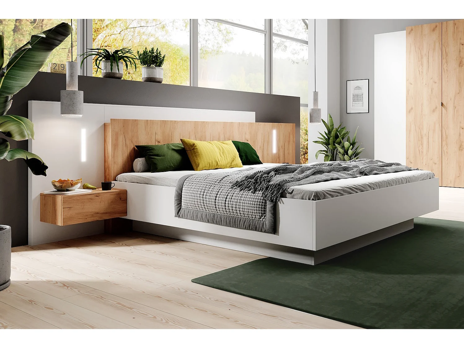 DOPPELBETT 3D  weiß gold craft oak 264 / 218 / 102 cm