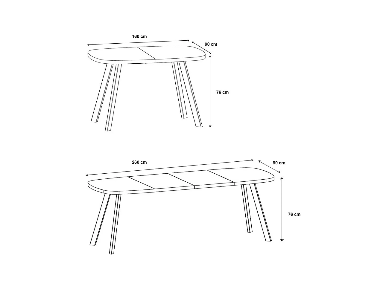 ESSTISCH Solo 160 Gold Craft Eiche / Schwarz 160/260 / 90 / 76cm