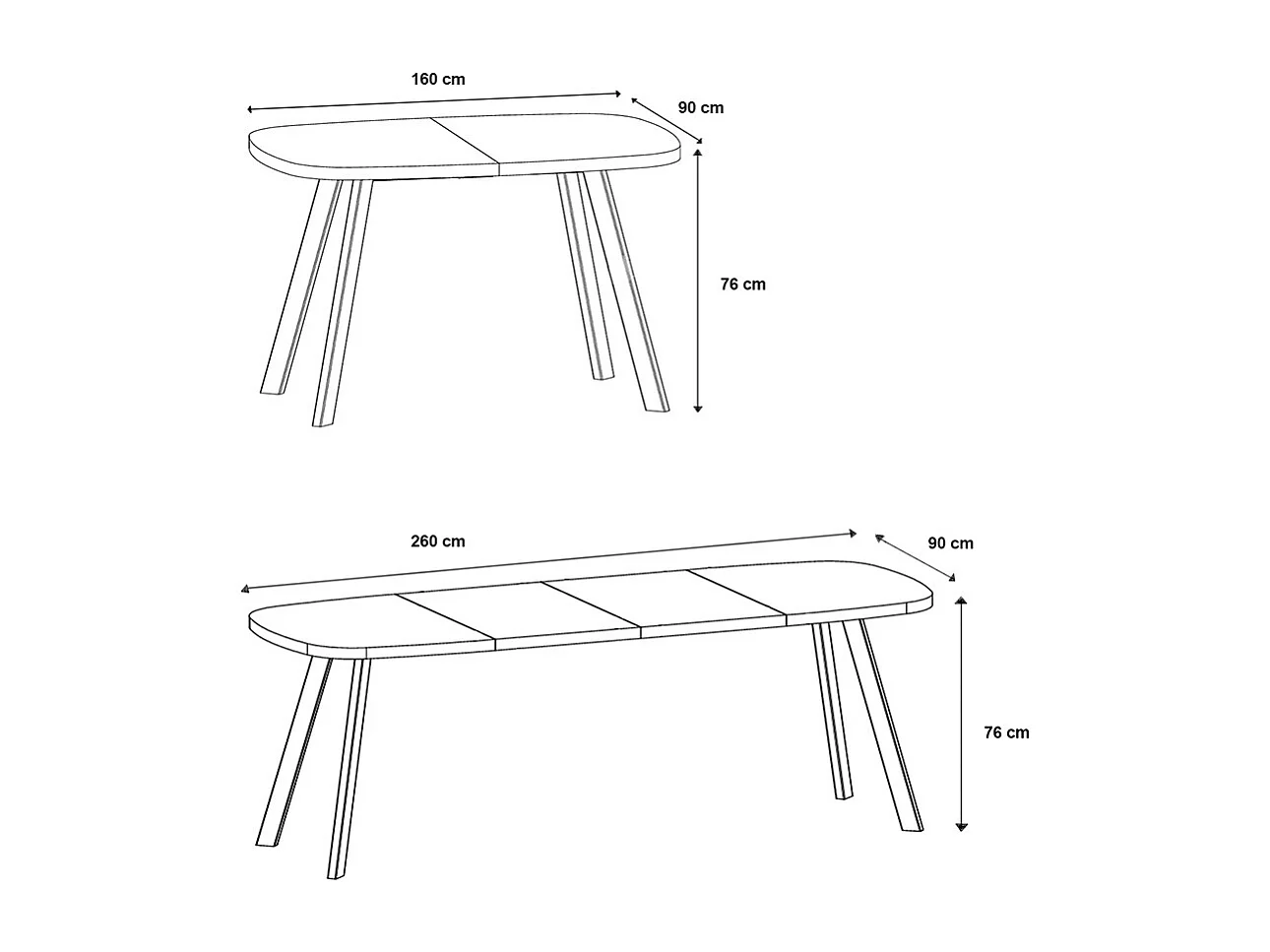 ESSTISCH Solo 160 Gold Craft Eiche / Schwarz 160/260 / 90 / 76cm