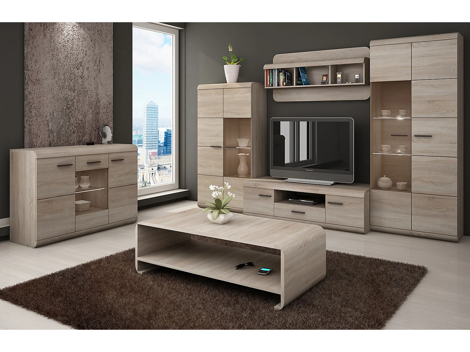 VITRINE Link Eiche Sonoma 80 / 37 / 194cm