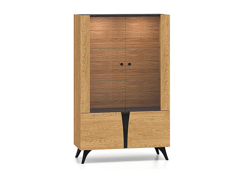 VITRINE Toscania Eiche / Schwarz 95 / 40 / 152cm